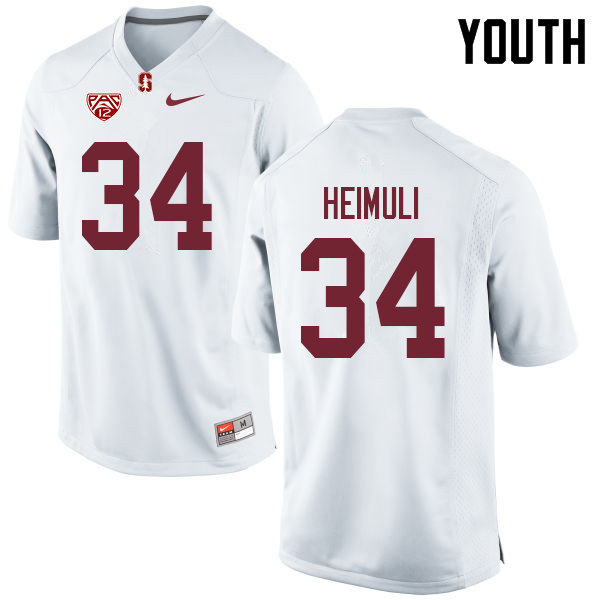 Youth #34 Houston Heimuli Stanford Cardinal College Football Jerseys Sale-White - Click Image to Close
